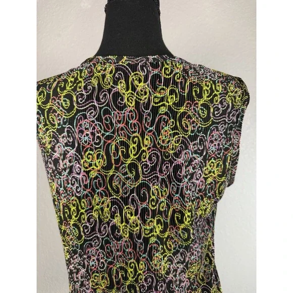 Y2K PLISSE‎ SLEEVELESS TOP TANK LARGE COLORFUL PRINT - Picture 7 of 7